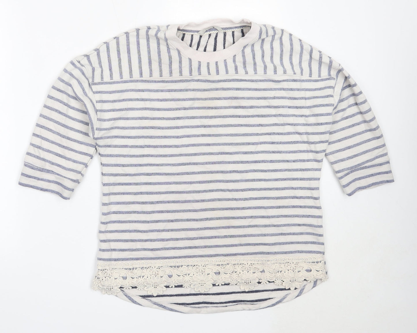 George Womens Ivory Round Neck Striped Polyester Pullover Jumper Size 14