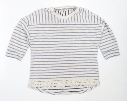 George Womens Ivory Round Neck Striped Polyester Pullover Jumper Size 14
