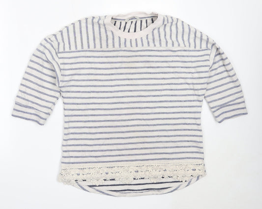 George Womens Ivory Round Neck Striped Polyester Pullover Jumper Size 14