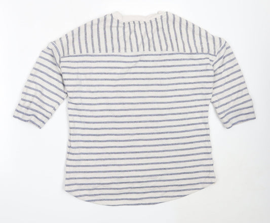 George Womens Ivory Round Neck Striped Polyester Pullover Jumper Size 14