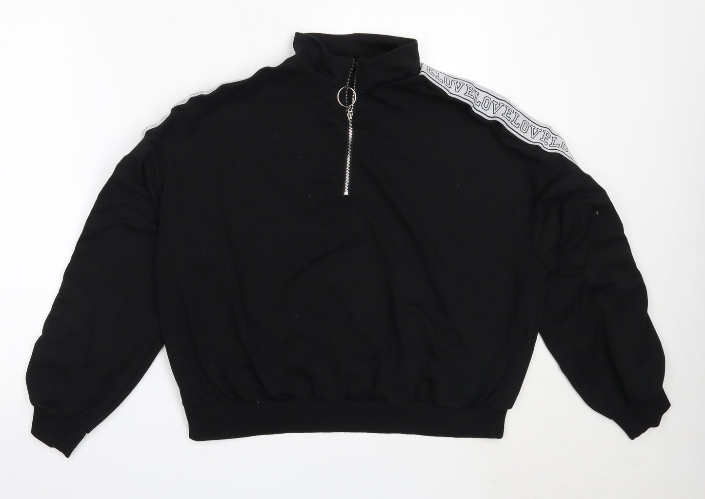 SheIn Womens Black  Polyester Henley Sweatshirt Size L