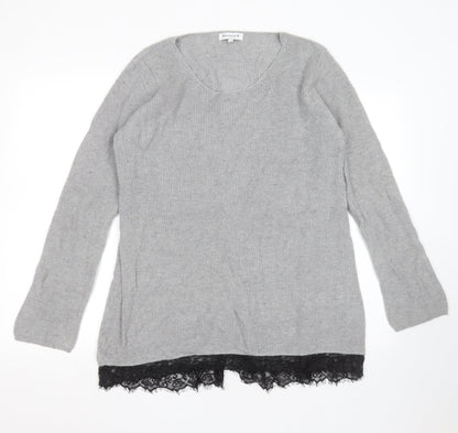 Society 8 Womens Grey Round Neck  Polyester Pullover Jumper Size 14   - lace hem