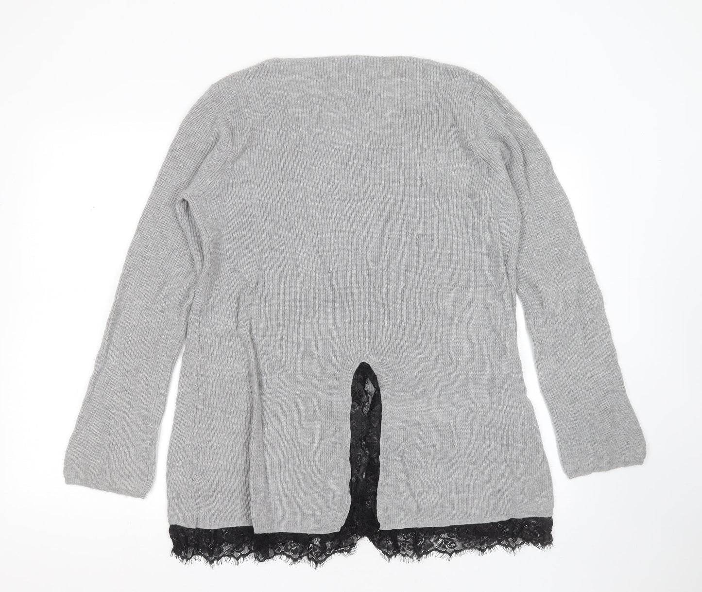Society 8 Womens Grey Round Neck  Polyester Pullover Jumper Size 14   - lace hem
