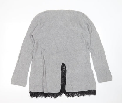 Society 8 Womens Grey Round Neck  Polyester Pullover Jumper Size 14   - lace hem