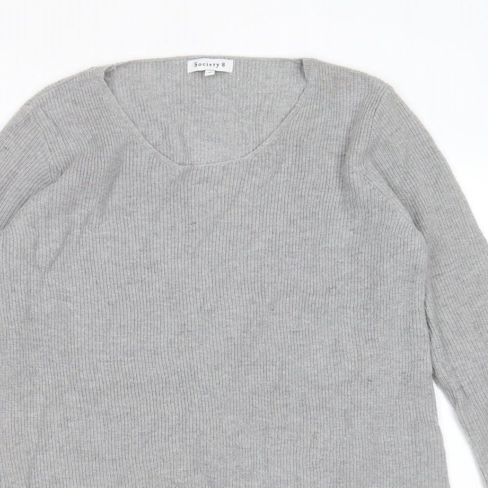 Society 8 Womens Grey Round Neck  Polyester Pullover Jumper Size 14   - lace hem