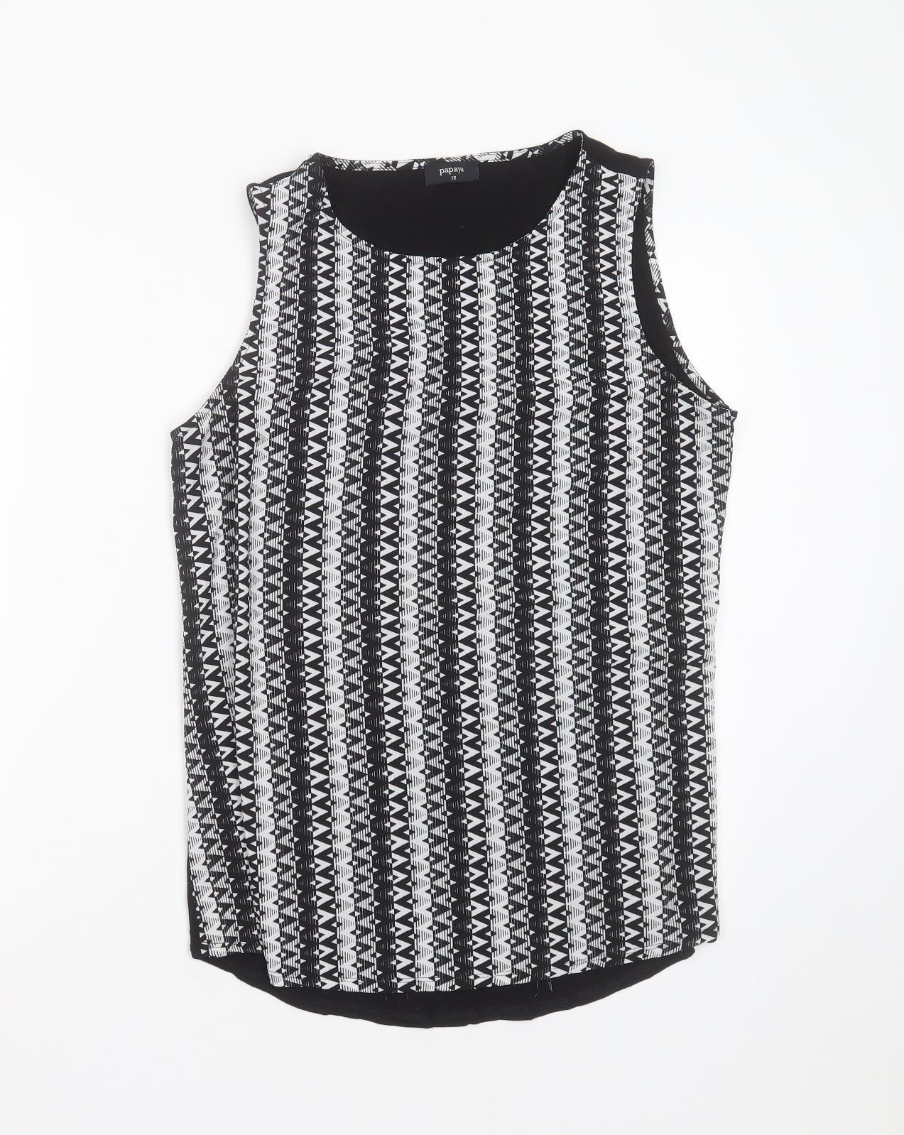 Papaya Womens Black Geometric Polyester Basic Blouse Size 12 Round Neck