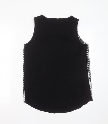 Papaya Womens Black Geometric Polyester Basic Blouse Size 12 Round Neck