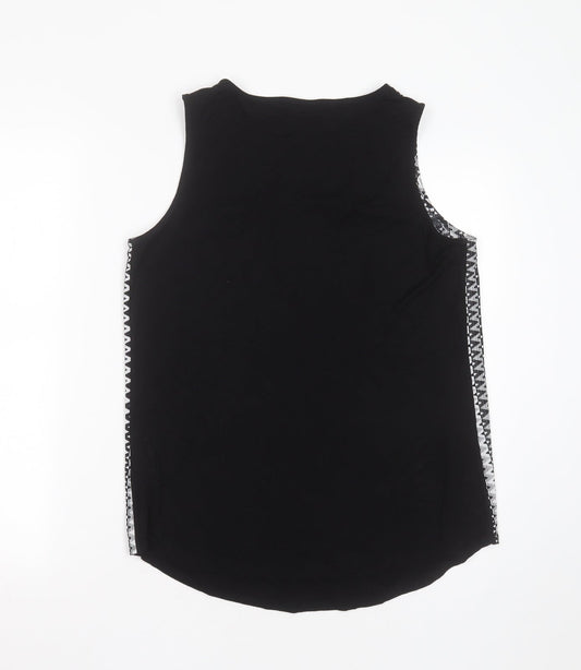 Papaya Womens Black Geometric Polyester Basic Blouse Size 12 Round Neck