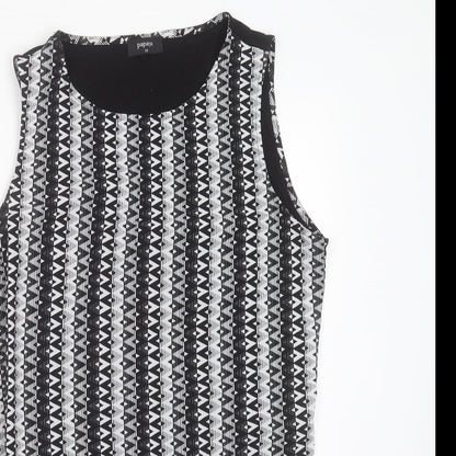 Papaya Womens Black Geometric Polyester Basic Blouse Size 12 Round Neck