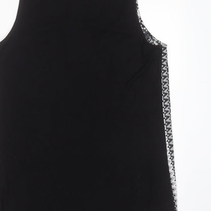 Papaya Womens Black Geometric Polyester Basic Blouse Size 12 Round Neck