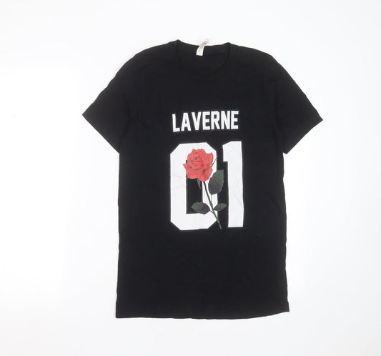 Womens UK Size S Canvas Black Basic T-Shirt