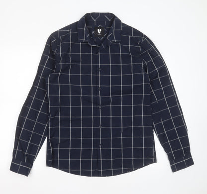 Very Mens Blue Check Cotton  Button-Up Size M Collared Button