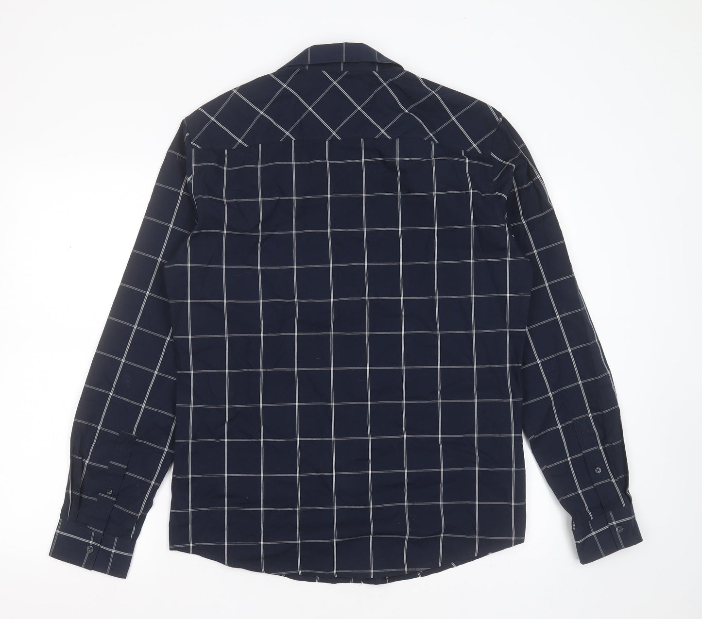 Very Mens Blue Check Cotton  Button-Up Size M Collared Button