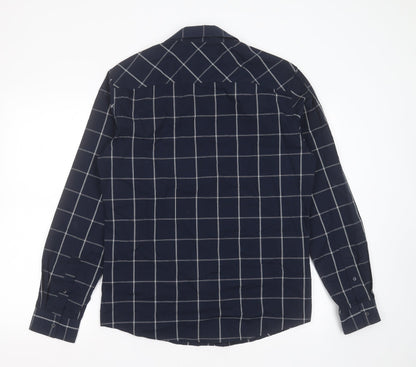 Very Mens Blue Check Cotton  Button-Up Size M Collared Button