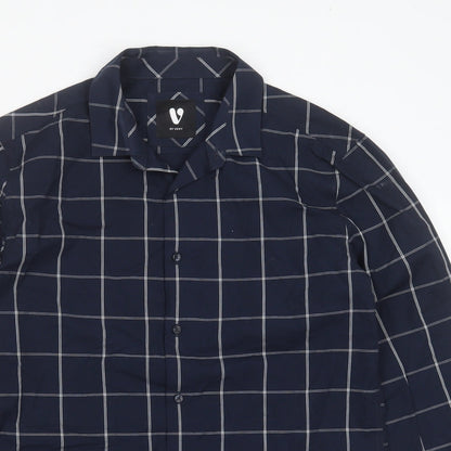 Very Mens Blue Check Cotton  Button-Up Size M Collared Button