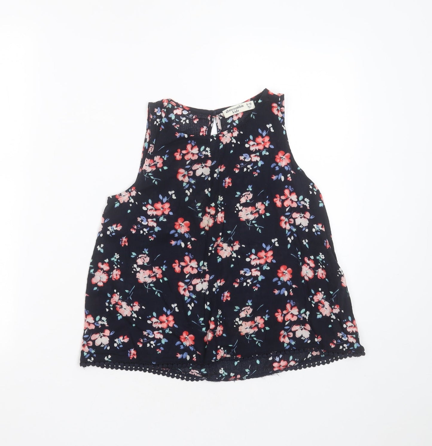 Abercombie kids Girls Blue Floral Cotton Basic Blouse Size 9-10 Years Round Neck