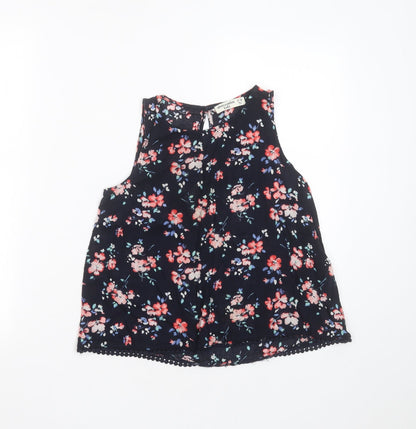 Abercombie kids Girls Blue Floral Cotton Basic Blouse Size 9-10 Years Round Neck