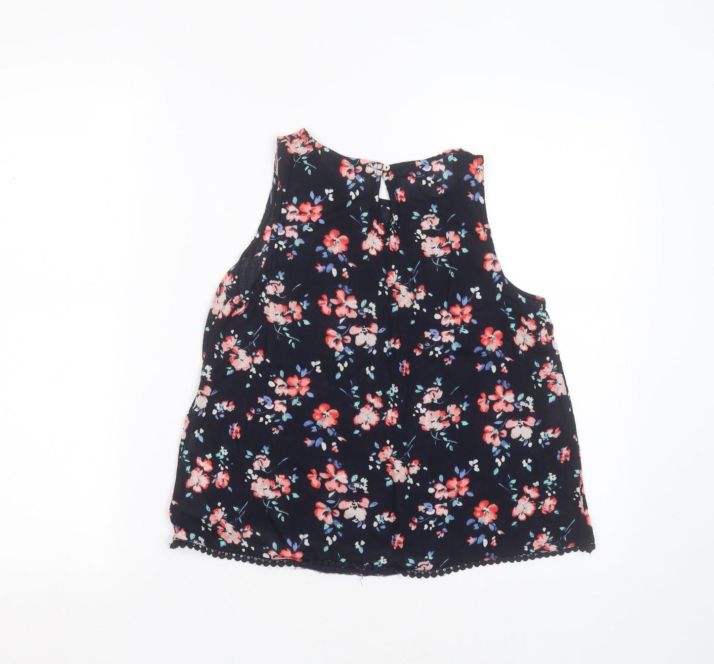 Abercombie kids Girls Blue Floral Cotton Basic Blouse Size 9-10 Years Round Neck