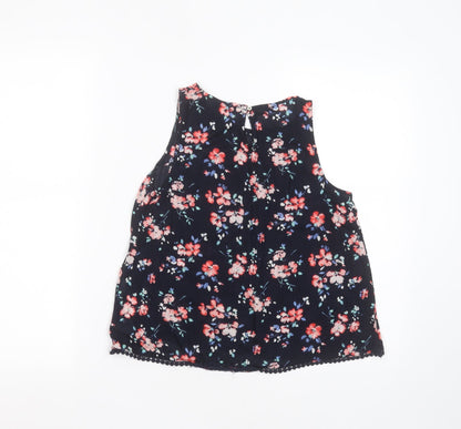 Abercombie kids Girls Blue Floral Cotton Basic Blouse Size 9-10 Years Round Neck