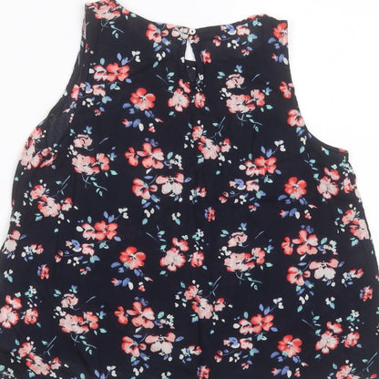 Abercombie kids Girls Blue Floral Cotton Basic Blouse Size 9-10 Years Round Neck