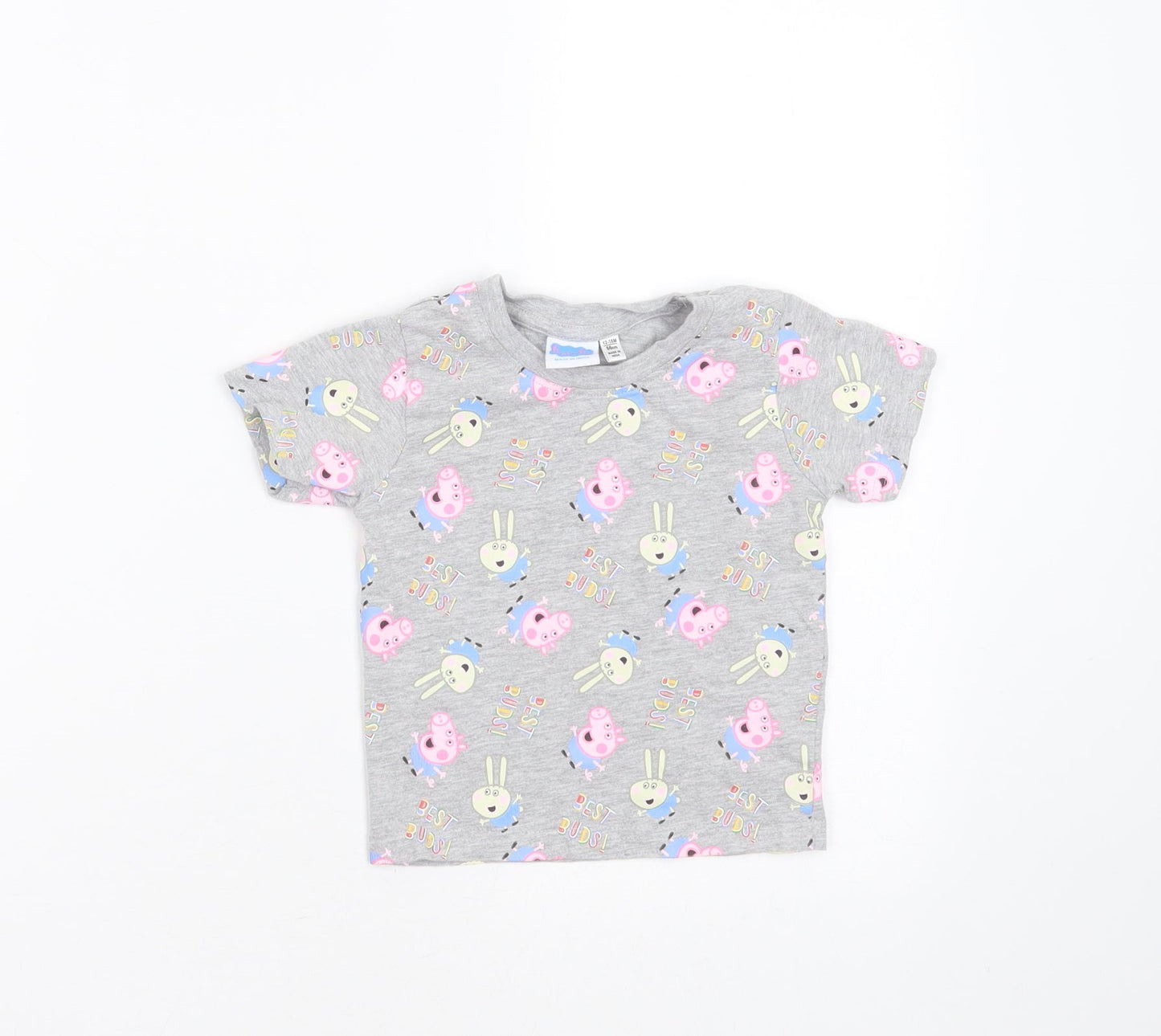 Primark Baby Grey  Cotton Basic T-Shirt Size 12-18 Months Round Neck  - peppa pig