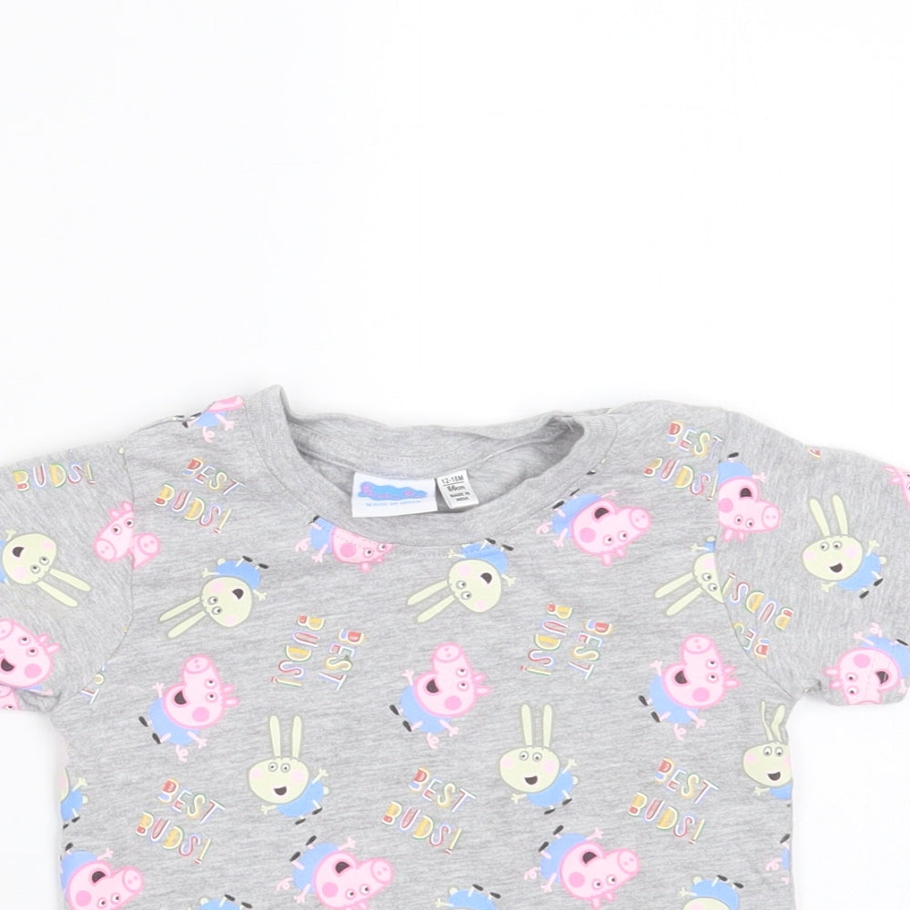 Primark Baby Grey  Cotton Basic T-Shirt Size 12-18 Months Round Neck  - peppa pig