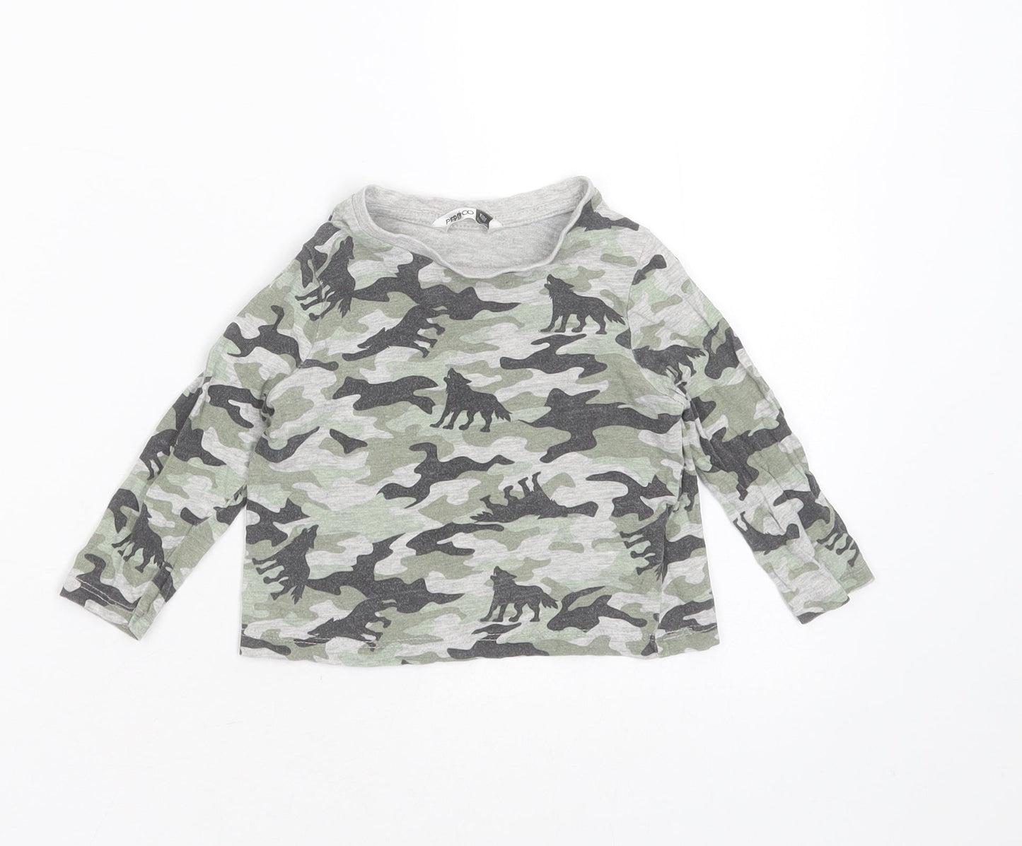 Pep&CO Boys Grey Camouflage Cotton Basic T-Shirt Size 9-12 Months Round Neck  - wolves