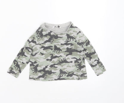 Pep&CO Boys Grey Camouflage Cotton Basic T-Shirt Size 9-12 Months Round Neck  - wolves