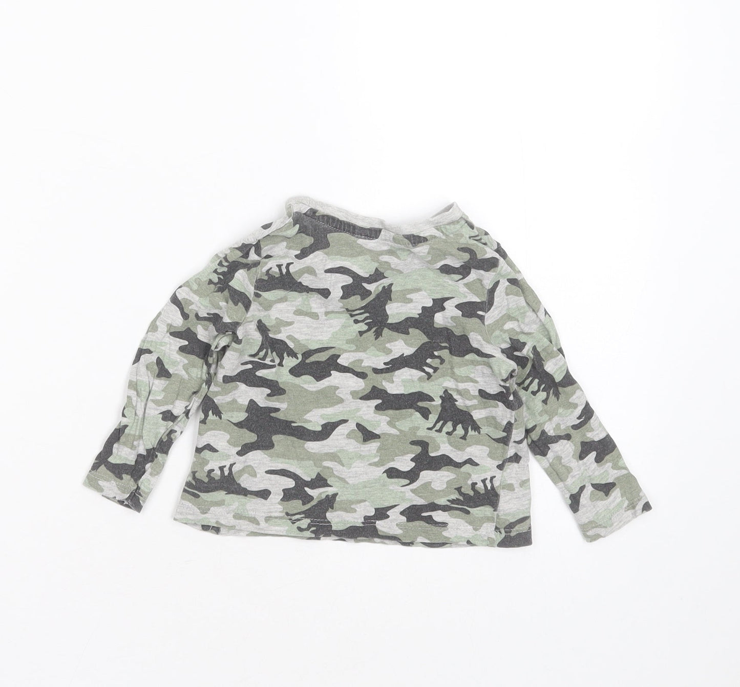 Pep&CO Boys Grey Camouflage Cotton Basic T-Shirt Size 9-12 Months Round Neck  - wolves