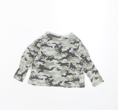 Pep&CO Boys Grey Camouflage Cotton Basic T-Shirt Size 9-12 Months Round Neck  - wolves