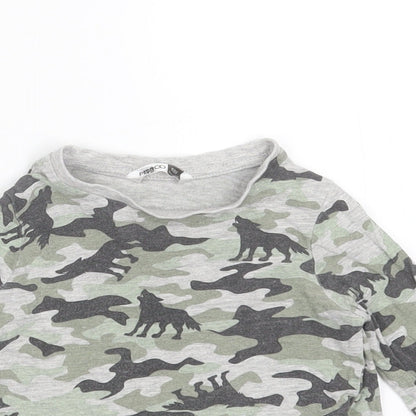 Pep&CO Boys Grey Camouflage Cotton Basic T-Shirt Size 9-12 Months Round Neck  - wolves