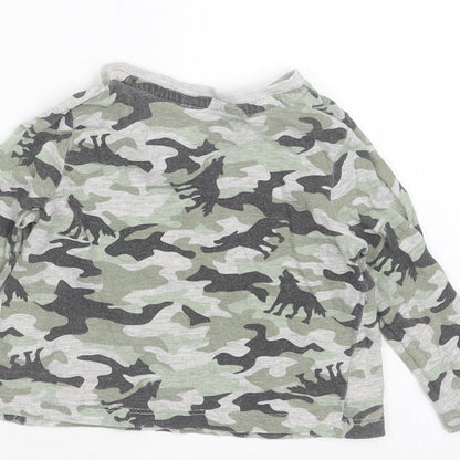 Pep&CO Boys Grey Camouflage Cotton Basic T-Shirt Size 9-12 Months Round Neck  - wolves