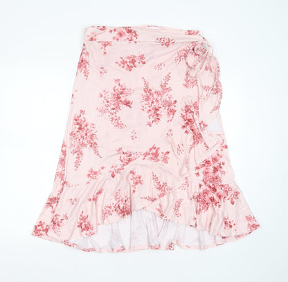 In the Style Womens Pink Floral Polyester Wrap Skirt Size 14