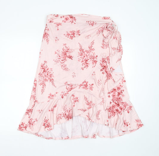 In the Style Womens Pink Floral Polyester Wrap Skirt Size 14