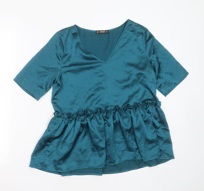 SheIn Womens Green  Polyester Basic Blouse Size XS V-Neck