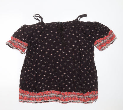 Dorothy Perkins Womens Purple Floral Viscose Basic Blouse Size 18 Round Neck - cold shoulder