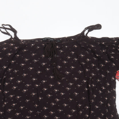 Dorothy Perkins Womens Purple Floral Viscose Basic Blouse Size 18 Round Neck - cold shoulder