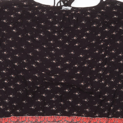 Dorothy Perkins Womens Purple Floral Viscose Basic Blouse Size 18 Round Neck - cold shoulder