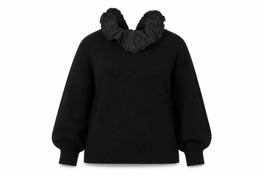 Front view of Papaya women’s black collared acrylic jumper, size M