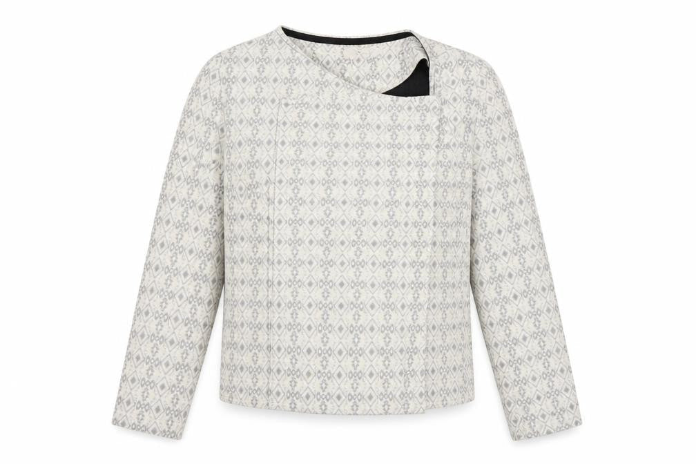 Front view of Next women’s multicoloured geometric cotton jacket blazer, size UK 12