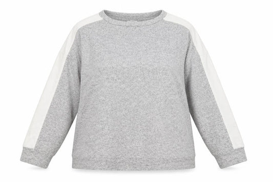 Front view of Jeff&Co women’s grey round neck viscose jumper, size UK 14