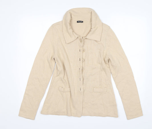 Gerry Weber Womens Beige Collared  Viscose Cardigan Jumper Size 10