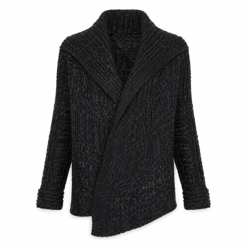 Front view of Preworn women’s grey v-neck acrylic cardigan jumper, size S