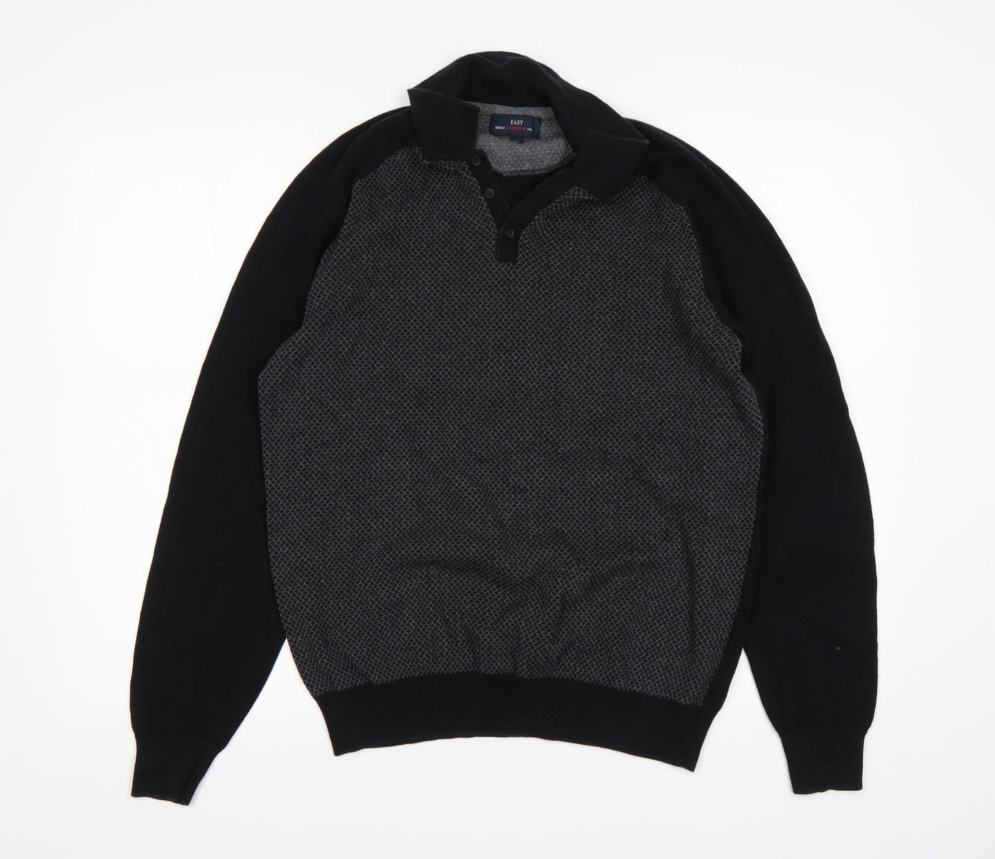 Matalan Mens Black Collared  Cotton Pullover Jumper Size M