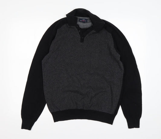 Matalan Mens Black Collared  Cotton Pullover Jumper Size M