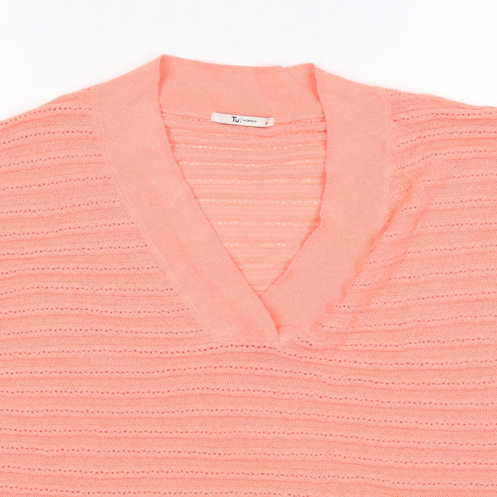 TU Womens Pink V-Neck  Viscose Pullover Jumper Size 14