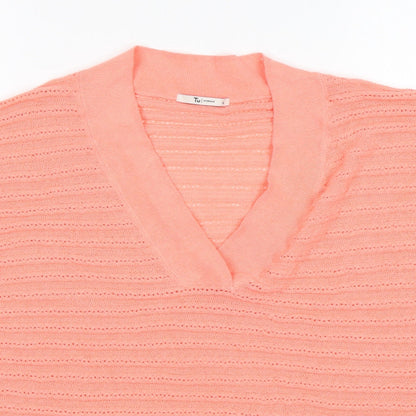 TU Womens Pink V-Neck  Viscose Pullover Jumper Size 14