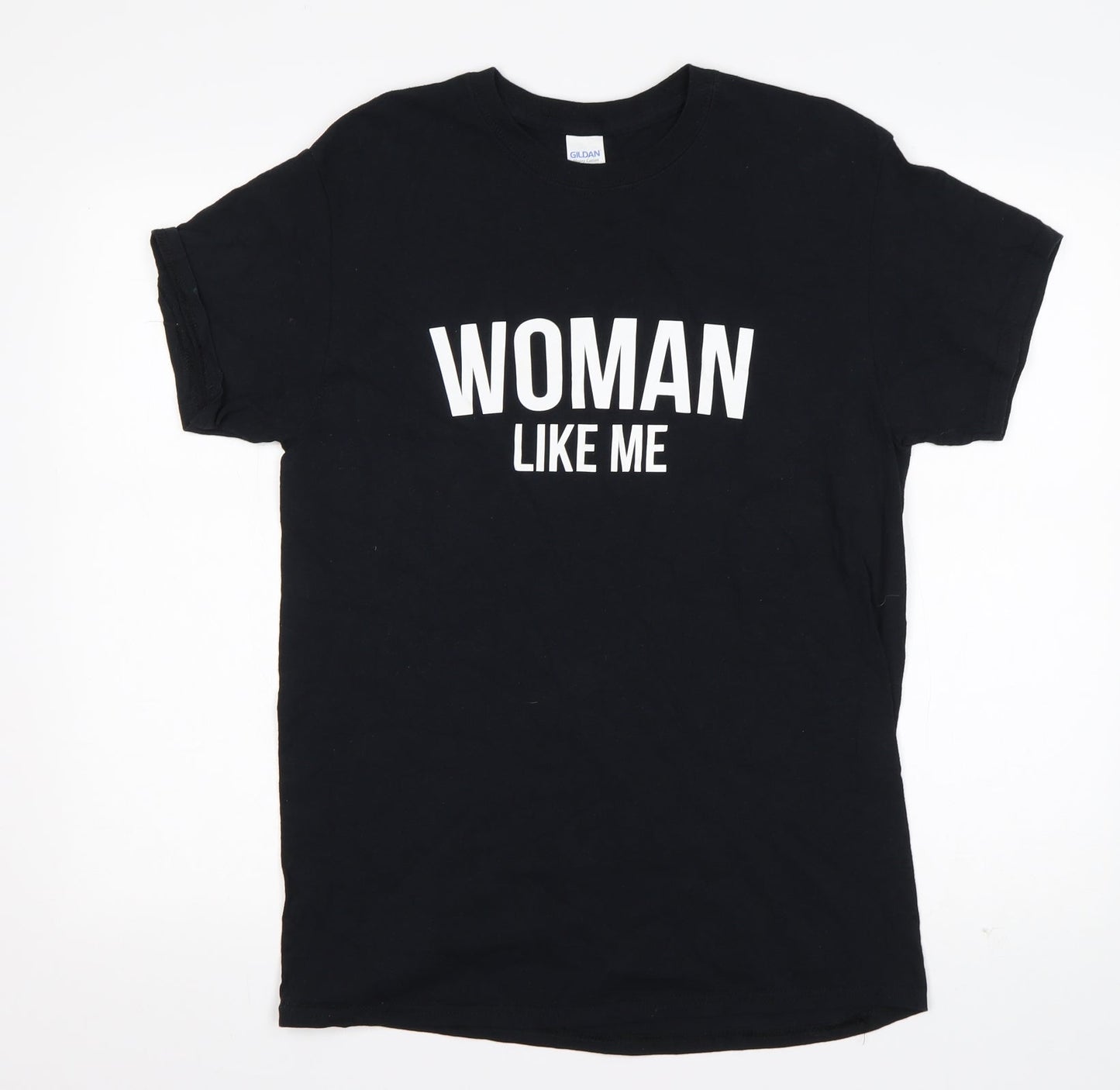 Gildan Womens Black  Cotton Basic T-Shirt Size M Round Neck - Woman Like Me