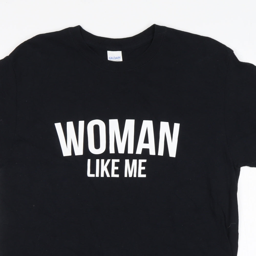 Gildan Womens Black  Cotton Basic T-Shirt Size M Round Neck - Woman Like Me