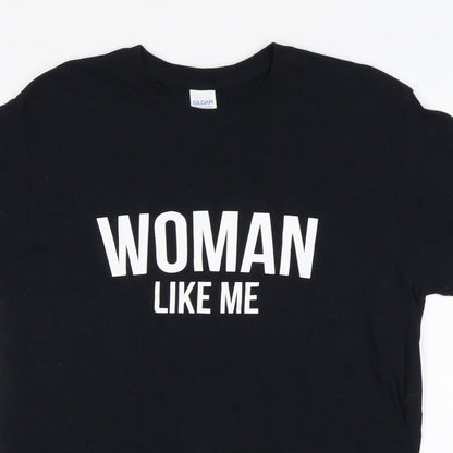 Gildan Womens Black  Cotton Basic T-Shirt Size M Round Neck - Woman Like Me